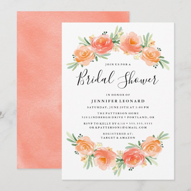 Peach Floral Garden | Bridal Shower Invitation (Front/Back)