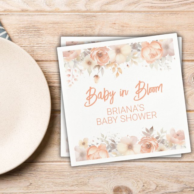 Peach Floral Gender Neutral Baby Shower Napkins (Creator Uploaded)