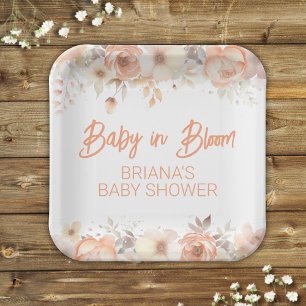 Peach Floral Gender Neutral Baby Shower Paper Plates
