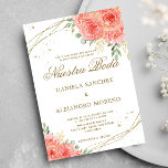 Peach Floral Gold Nuestra Boda Spanish Wedding Invitation<br><div class="desc">Peach Floral Gold Nuestra Boda Spanish Wedding</div>