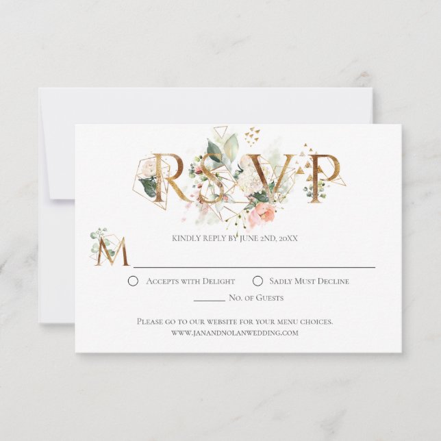 Peach Floral Gold Terrarium Stylized RSVP (Front)