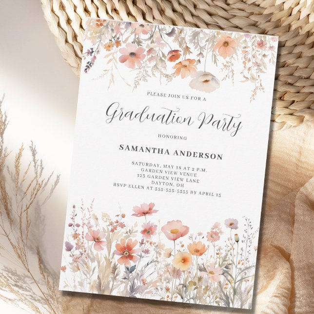 Peach Floral Graduation Party Invitation (Creator Uploaded)