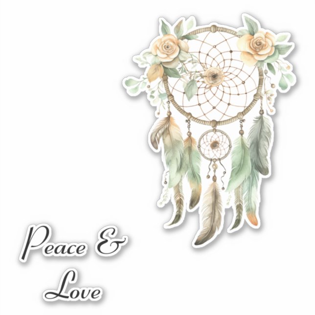 Peach Floral Green Dream Catcher Peace Sticker (Front)