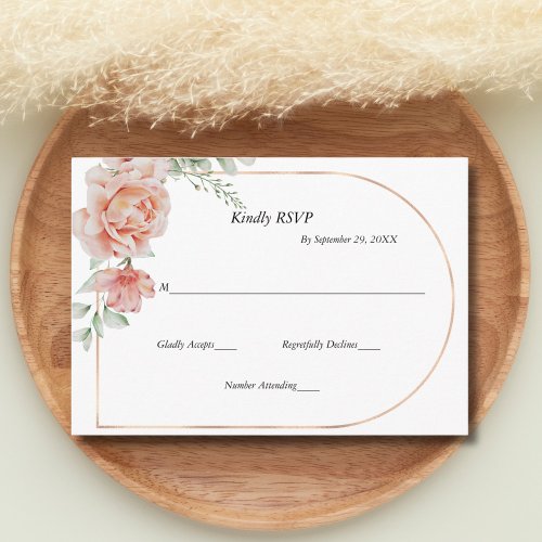 Peach Floral Greener Arch Border Wedding RSVP Card