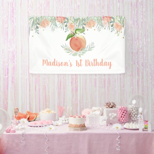 Peach Floral Greenery Birthday Banner