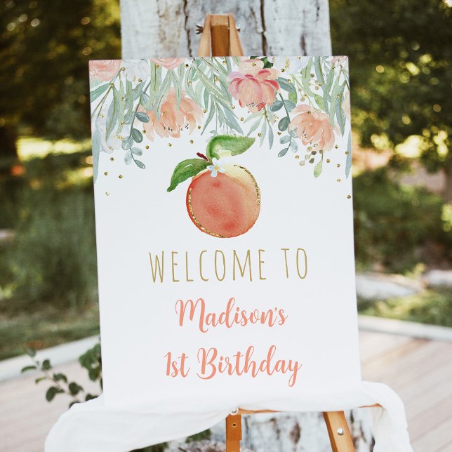 Peach Floral Greenery Birthday Welcome Foam Board (Creator Uploaded)