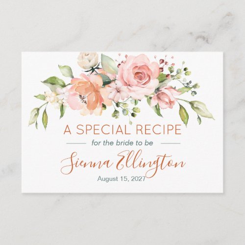 Peach floral  Greenery Bridal Shower recipe Enclosure Card