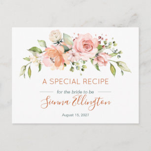 Peach floral & Greenery, Bridal Shower recipe Postcard