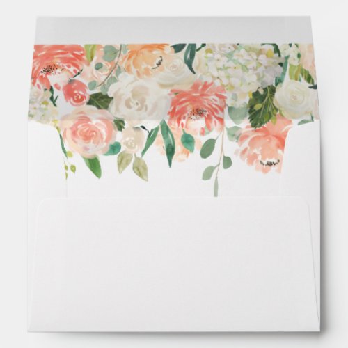 peach floral greenery lined invitation envelopes