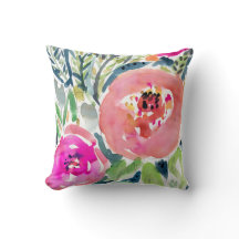 Peach Floral / Gypsy Boho Watercolor Throw Pillows