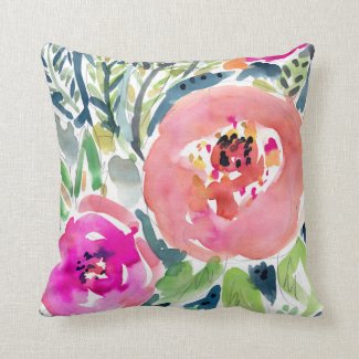 Peach Floral / Gypsy Boho Watercolor Throw Pillows