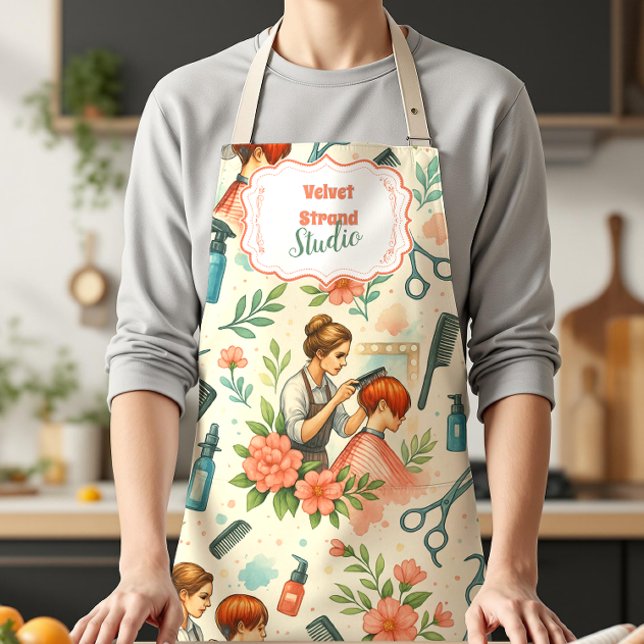 Peach Floral Hair Stylist Business Apron (Creator Uploaded)