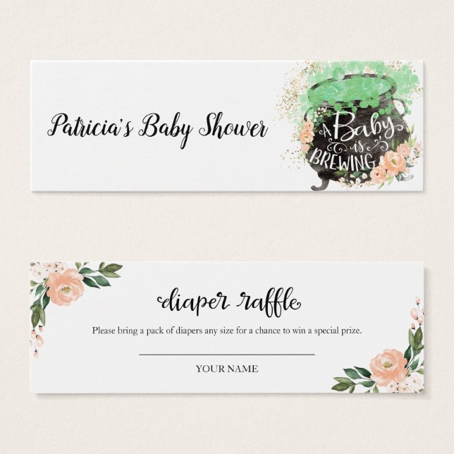 Peach Floral Halloween Baby Shower Diaper Raffle (Front & Back)