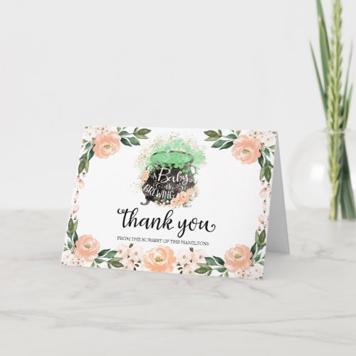 Peach Floral Halloween Baby Shower Thank You Card