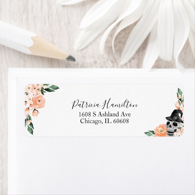 Peach Floral Halloween Bridal Shower Label (Insitu)