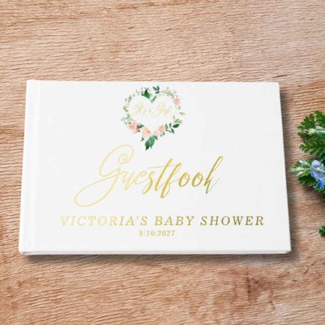 Peach Floral heart Baby Shower Foil Guest Book (Creator Uploaded)