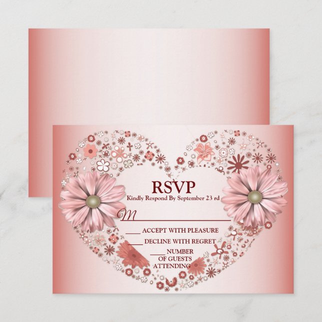 Peach Floral Heart Modern Party RSVP Card (Front/Back)