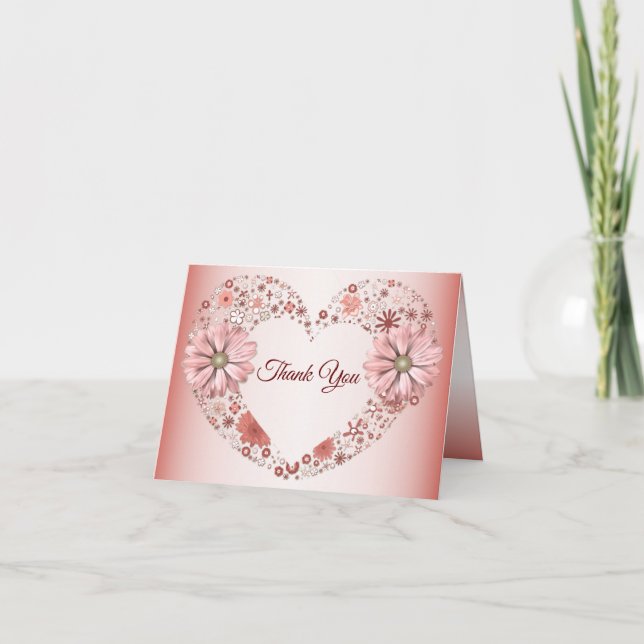 Peach Floral Heart Modern  Thank You Card (Front)