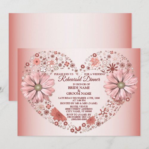 Peach Floral Heart Modern Wedding Rehearsal Dinner