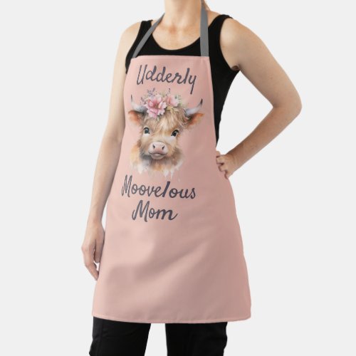 Peach floral highland cow watercolor  apron