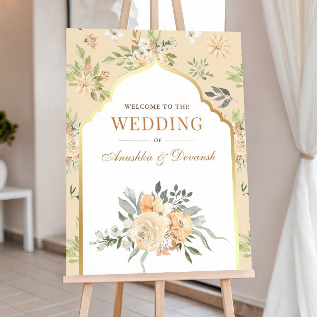 Peach Floral Indian Wedding Welcome Sign (Creator Uploaded)
