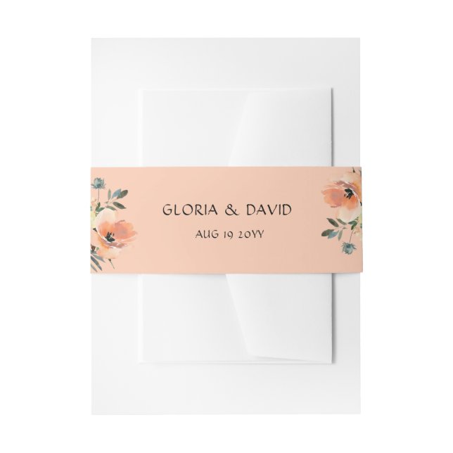Peach Floral Invitation Belly Band (Front Example)