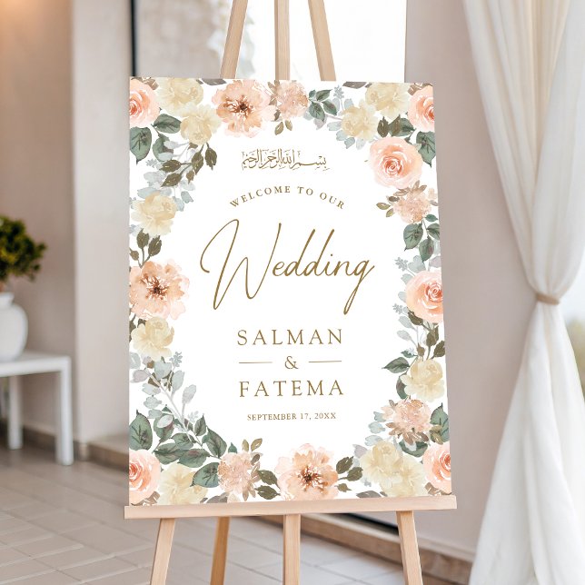 Peach Floral Islamic Muslim Wedding Welcome Sign (Creator Uploaded)