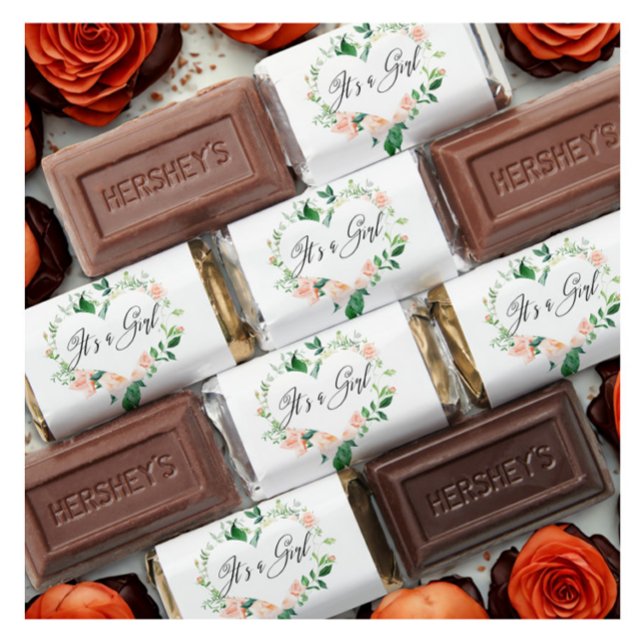 Peach Floral It is a Girl Baby Shower  Hershey's Miniatures (Creator Uploaded)