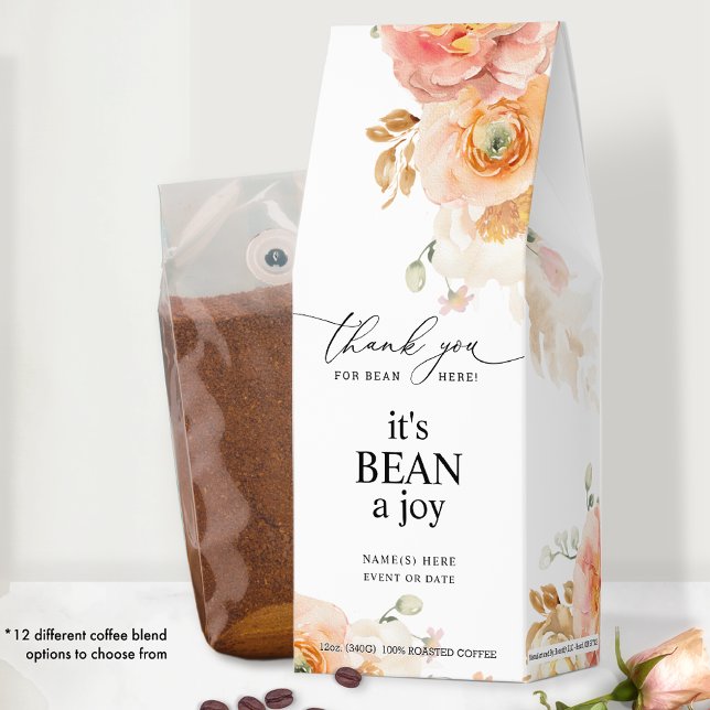 Peach Floral, It's Bean a Joy Coffee Bean Favor (Creator Uploaded)