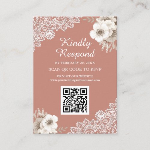 Peach Floral Lace QR Code RSVP Wedding Website Enclosure Card