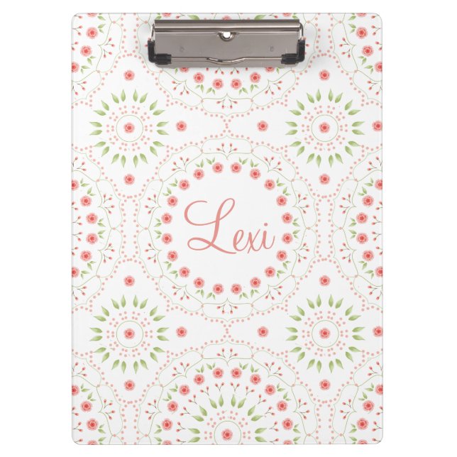 Peach Floral Mandala Personalized Clip Board (Front)