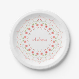 Peach Floral Mandala Personalized Paper plate