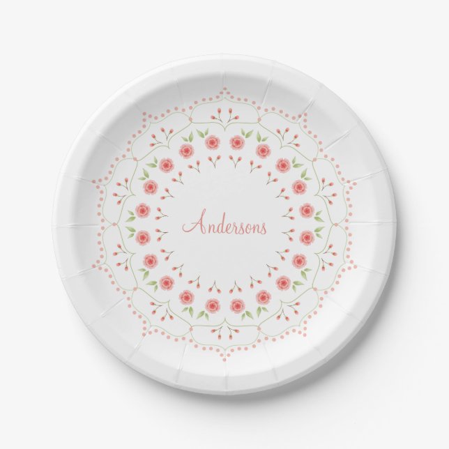 Peach Floral Mandala Personalized Paper plate (Front)