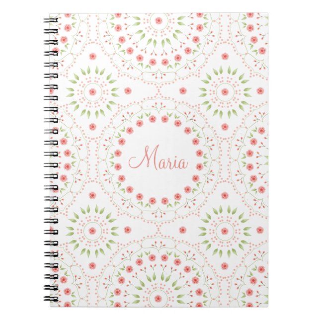 Peach Floral Mandala Personalized Spiral Notebook (Front)