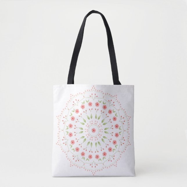 Peach Floral Mandala Tote Bag (Front)