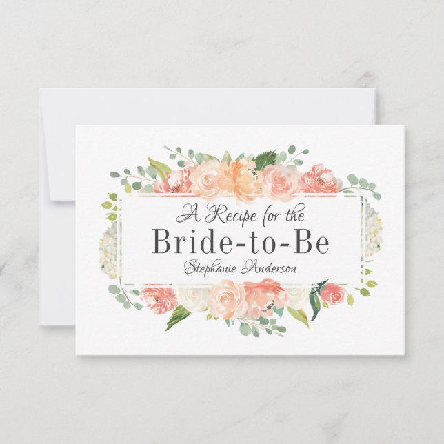 Peach Floral Medley Bridal Shower Recipe Card (Front)