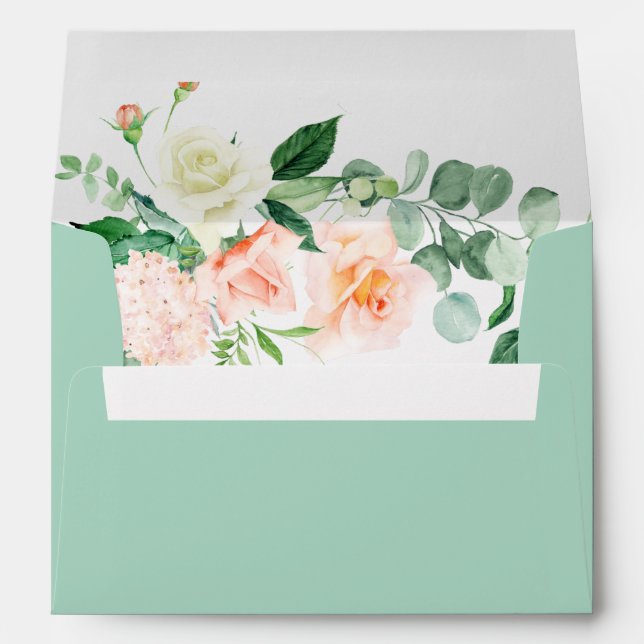peach floral mint green wedding envelope (Back (Bottom))