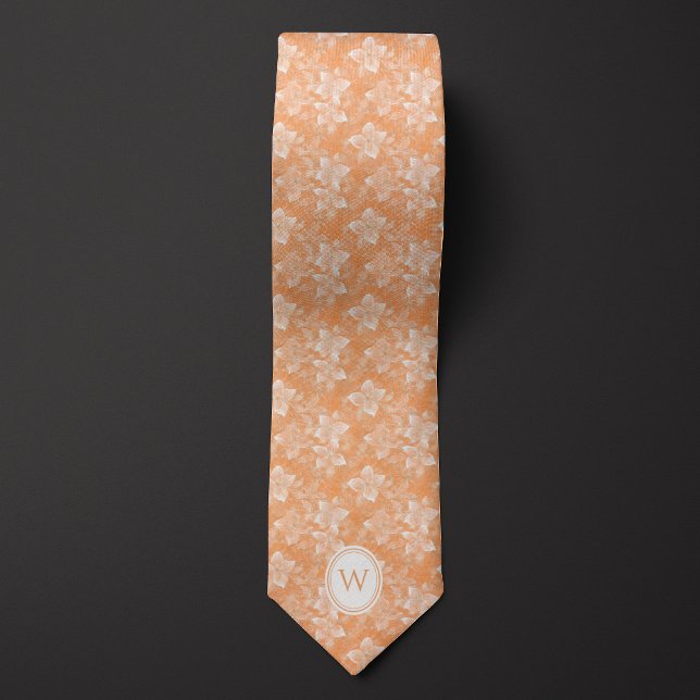 Peach Floral Monogram Neck Tie (Creator Uploaded)
