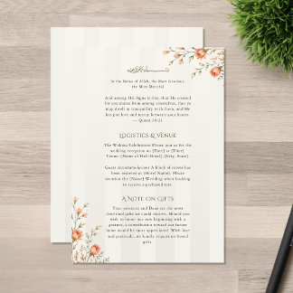 Peach Floral Nikah Details Card