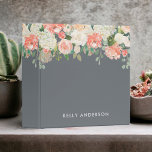 Peach Floral on Gray Background with Your Name 3 Ring Binder<br><div class="desc">A beautifully feminine floral design featuring a band of mixed watercolor flowers in shades of peach, pink and white over a deep gray background. Personalize the name with your own name or other desired text, or you may delete the name if you prefer the item without it. You can also...</div>