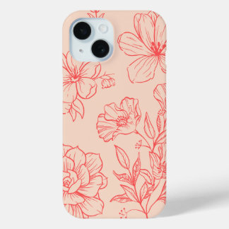 Peach Floral Outline' iPhone 15 Case