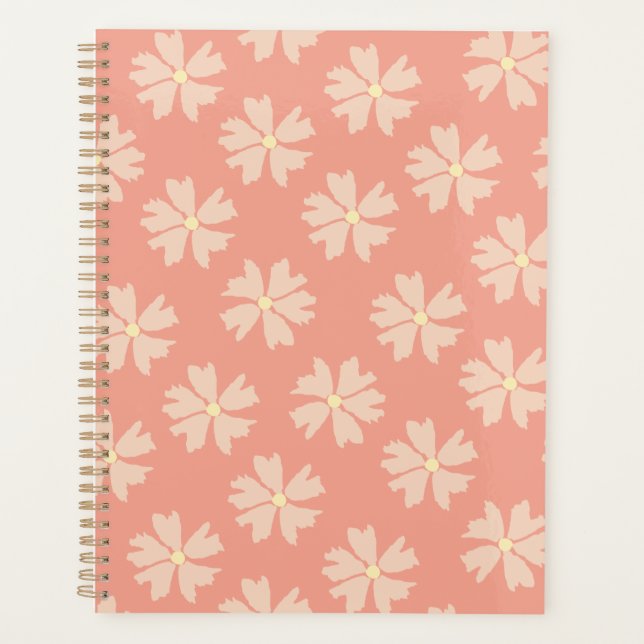 Peach Floral Oversized Flower Pattern Planner (Front)