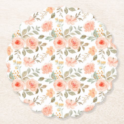 Peach Floral Paper Coasters, Wedding Flowers Decor Coaster