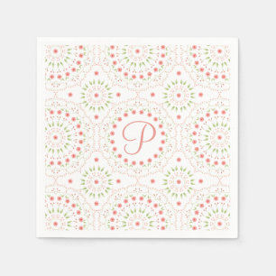 Peach Floral Paper Initial Napkin