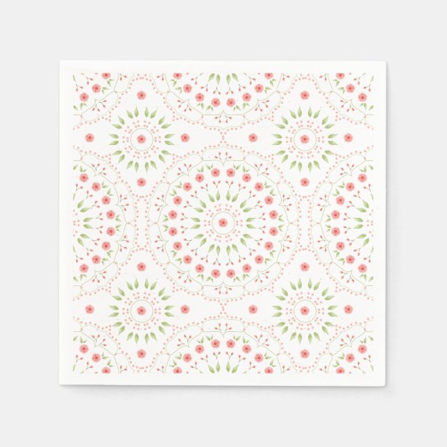 Peach Floral Paper Napkin (Front)