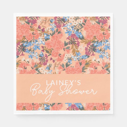 Peach Floral Paper Napkin for Baby Shower