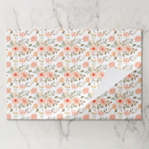 Peach Floral Paper Placemats, Wedding Bridal Paper Pad