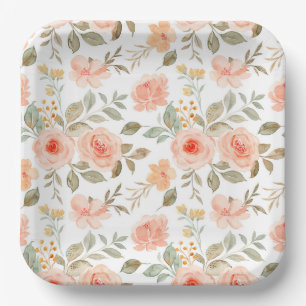 Peach Floral Paper Plates