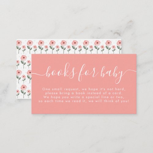 Peach Floral Pattern Baby Shower Books For Baby Enclosure Card