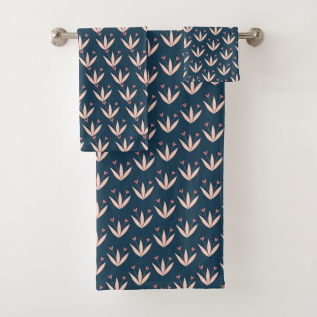 Peach Floral Pattern Bath Towel Set (Insitu)